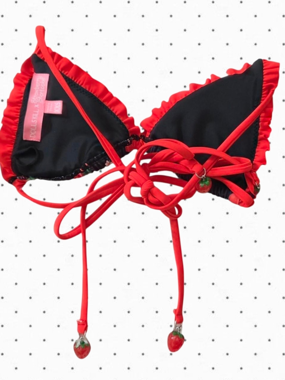 Dolls Kill x Strawberry Shortcake black and red strawberry bikini set - Picture 3 of 6